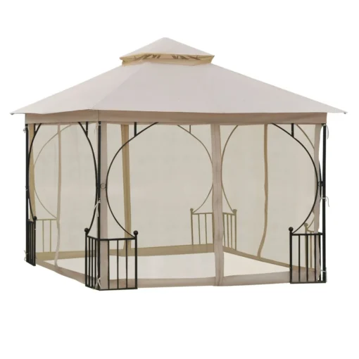 Carpa de jardín Cenja Outsunny 4 cortinas doble techo beige 3x3 m - Imagen 3