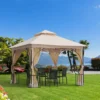 Carpa de jardín Cenja Outsunny 4 cortinas doble techo beige 3x3 m