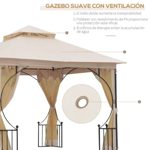Carpa de jardín Cenja Outsunny 4 cortinas doble techo beige 3x3 m - Imagen 8