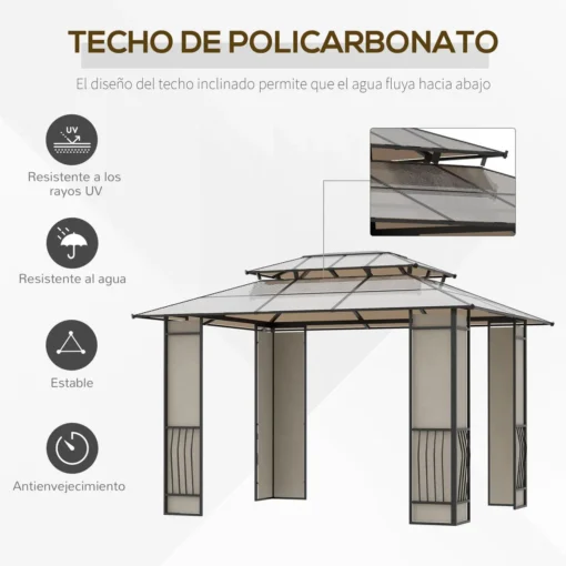Cenador Almanzor Outsunny techo doble marrón 275x365x300 cm - Imagen 7