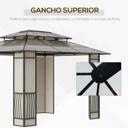 Cenador Almanzor Outsunny techo doble marrón 275x365x300 cm - Imagen 4