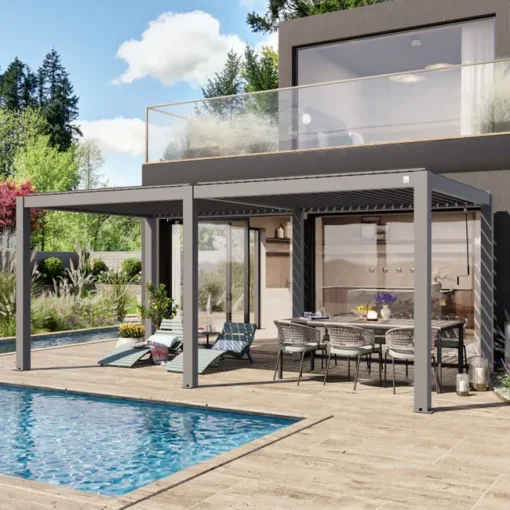 PRIMEYARD Pérgola 3x6 m postes de aluminio con techo de lamas de aluminio pabellón de jardín gris - Imagen 3
