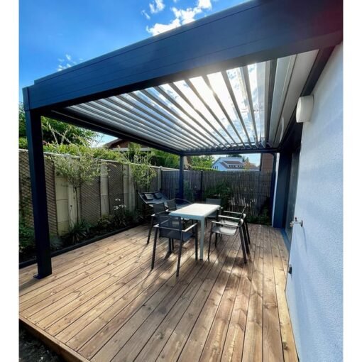 Pérgola bioclimática TRAMONTANA 4,50x4,987 M Doble cilindro con mando a distancia (Gris antracita RAL 7016) - Imagen 2