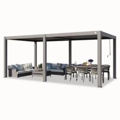 PRIMEYARD Pérgola 3x6 m postes de aluminio con techo de lamas de aluminio pabellón de jardín gris