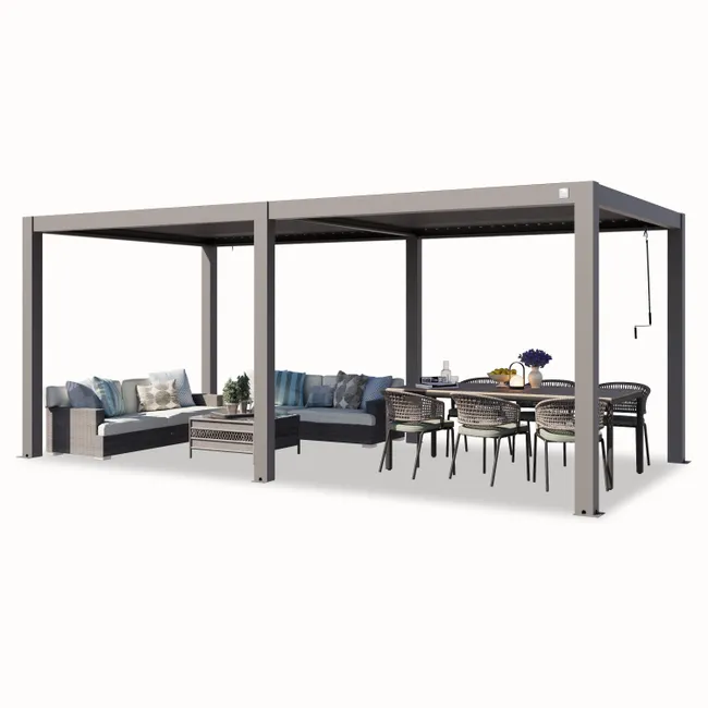 PRIMEYARD Pérgola 3x6 m postes de aluminio con techo de lamas de aluminio pabellón de jardín gris