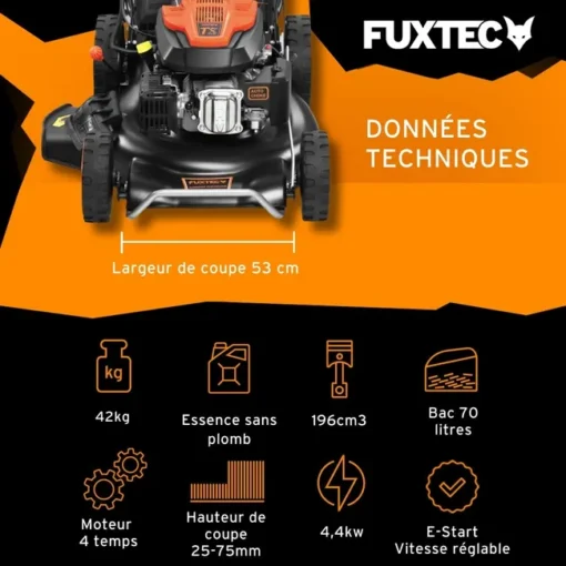 FUXTEC RM5396EsPRO cortacésped de gasolina autopropulsado cortacésped eléctrico autopropulsado 53 cm de anchura de corte 196 cc - Imagen 7