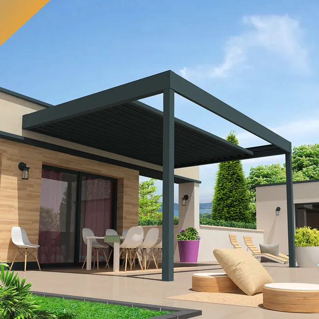 Pérgola retráctil SIROCO 4,50x4,109 m Motorizado con mando a distancia (Gris antracita RAL 7016)