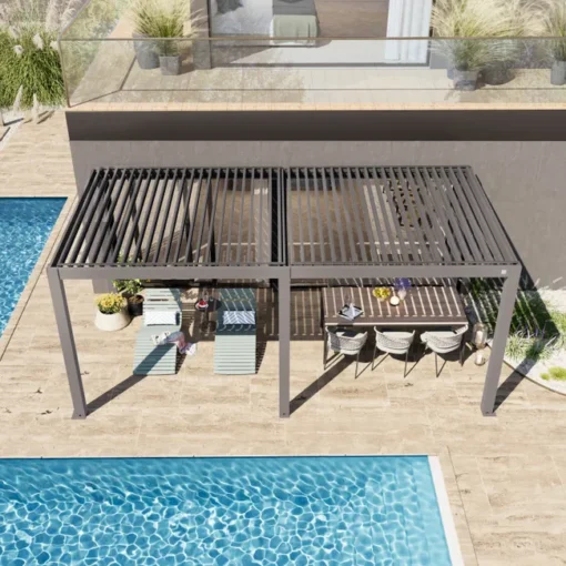 PRIMEYARD Pérgola 3x6 m postes de aluminio con techo de lamas de aluminio pabellón de jardín gris - Imagen 2