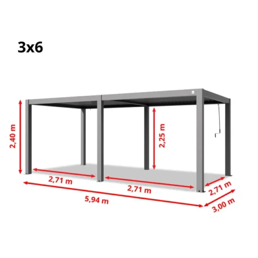 PRIMEYARD Pérgola 3x6 m postes de aluminio con techo de lamas de aluminio pabellón de jardín gris - Imagen 8