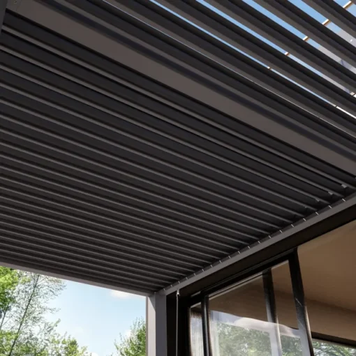 PRIMEYARD Pérgola 3x6 m postes de aluminio con techo de lamas de aluminio pabellón de jardín gris - Imagen 6