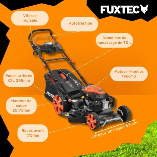 FUXTEC RM5396EsPRO cortacésped de gasolina autopropulsado cortacésped eléctrico autopropulsado 53 cm de anchura de corte 196 cc - Imagen 4