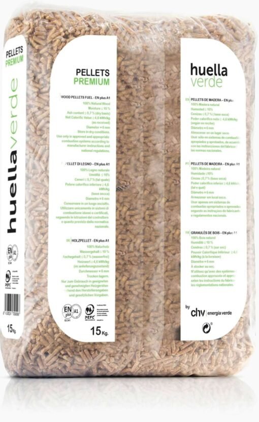 Palets de pellets Huella Verde de 15 kg de 77 sacos  Enplus A1 DINplus pack de 14 palets - Imagen 2