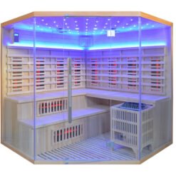 Sauna Híbrida 5 plazas LUXE infrarrojos 3500W + estufa SAWO 9000W - SNÖ