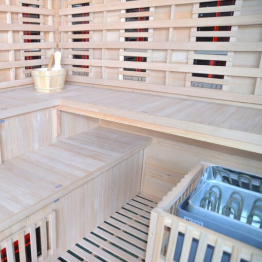 Sauna Híbrida 5 plazas LUXE infrarrojos 3500W + estufa SAWO 9000W - SNÖ - Imagen 19