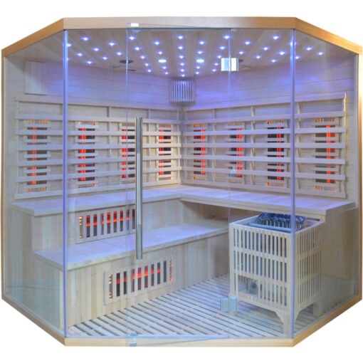 Sauna Híbrida 5 plazas LUXE infrarrojos 3500W + estufa SAWO 9000W - SNÖ - Imagen 4