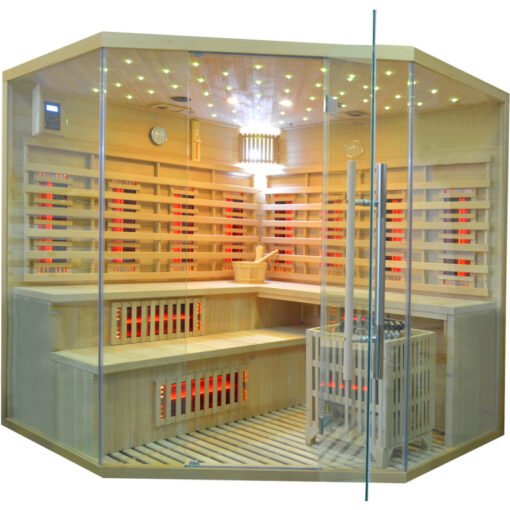 Sauna Híbrida 5 plazas LUXE infrarrojos 3500W + estufa SAWO 9000W - SNÖ - Imagen 5