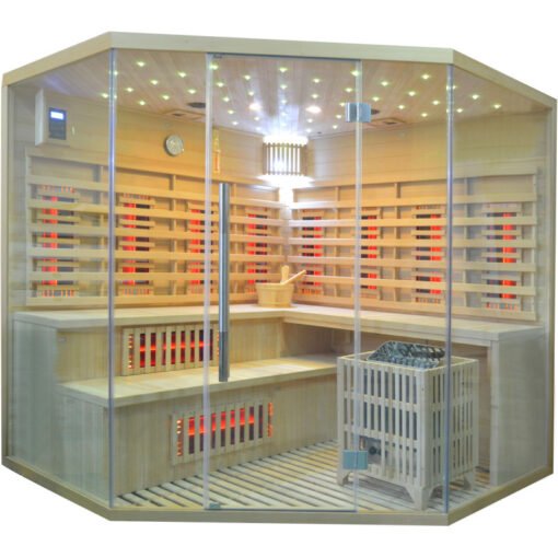 Sauna Híbrida 5 plazas LUXE infrarrojos 3500W + estufa SAWO 9000W - SNÖ - Imagen 6