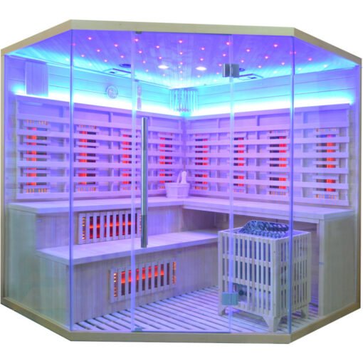Sauna Híbrida 5 plazas LUXE infrarrojos 3500W + estufa SAWO 9000W - SNÖ - Imagen 7
