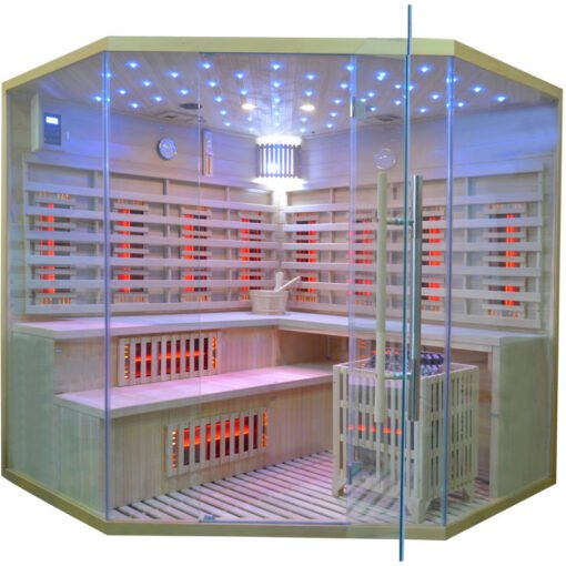 Sauna Híbrida 5 plazas LUXE infrarrojos 3500W + estufa SAWO 9000W - SNÖ - Imagen 9