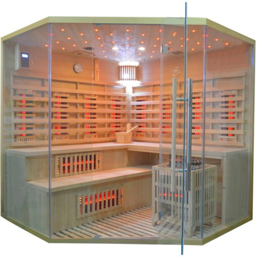 Sauna Híbrida 5 plazas LUXE infrarrojos 3500W + estufa SAWO 9000W - SNÖ - Imagen 10